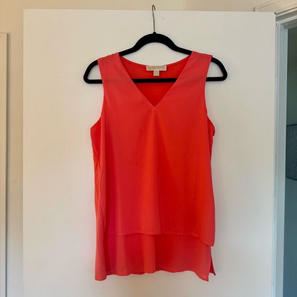 Michael Kors Coral Sleeveless V-Neck Tiered Blouse